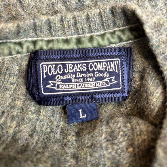 Vintage Polo Jeans Co Ralph Lauren MFG Cable Knit Wool Sweater Elbow Patch Large - Picture 7 of 11